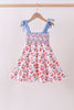 Blue cherry smocked tiered mom&me dress