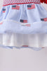 Blue flag embroidery seersucker ruffle shorts set