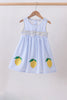Blue lemon embroidery seersucker dress
