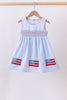 Blue flag smocked woven gingham dress