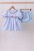 Blue flag smocked ruffle bloomer set