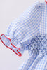 Blue flag smocked ruffle dress