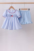 Blue flag smocked ruffle shorts set