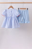Blue flag smocked ruffle shorts set