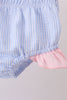 Blue stripe seersucker crab embroidery 2pc ruffle swimsuit