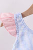 Blue stripe seersucker crab embroidery 2pc ruffle swimsuit