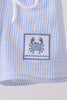 Blue stripe seersucker crab embroidery swim trunks