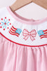 Pink fireworks flag smocked jacquard scalloped ruffle bloomer set