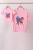 Pink flag bow sequin mom&me top