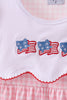 Pink flag embroidery gingham ruffle shorts set