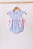 Blue Stripe Bow Seersucker Ruffle Bubble