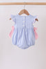 Blue Stripe Bow Seersucker Ruffle Bubble