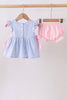 Blue Stripe Bow Seersucker Bloomer Set