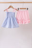 Blue Stripe Bow Smocked Seersucker Ruffle Shorts Set