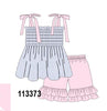 Blue Stripe Bow Smocked Ruffle Shorts Set