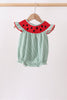 Green Watermelon Stripe Smocked Embroidered Seersucker Bubble