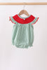 Green Watermelon Stripe Smocked Embroidered Seersucker Bubble