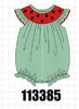 Green Watermelon Stripe Smocked Embroidered Seersucker Bubble