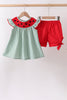 Green Watermelon Stripe Smocked Embroidered Seersucker Set