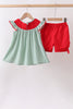 Green Watermelon Stripe Smocked Embroidered Seersucker Set
