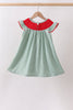 Green Watermelon Stripe Smocked Embroidered Seersucker Dress