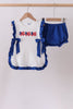 Navy bow applique ruffle bloomer set