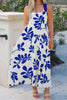 Blue Floral Print Crisscross Tie Back Sleeveless Long Dress
