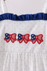 Navy bow applique ruffle dress