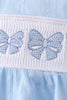 Blue Bow Smocked Embroidered Jacquard Bubble