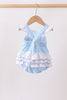 Blue Bow Smocked Embroidered Jacquard Bubble