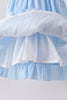 Blue Bow Smocked Embroidered Jacquard Dress