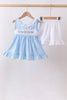 Blue Bow Smocked Embroidered Jacquard Set