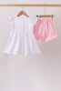 White Bow Smocked Jacquard Ruffle Shorts Set