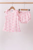 Pink bow print scalloped bloomer set