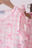 Pink bow print scalloped ruffle shorts set