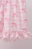 Pink bow print scalloped ruffle shorts set