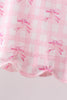 Pink bow print scalloped ruffle shorts set