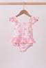Pink bow print ruffle one-piece swimsuit