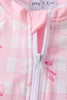Pink bow print ruffle zipper 2pc swimsuit