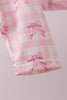Pink bow print ruffle zipper 2pc swimsuit