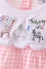 Pink Gingham Animal Embroidered Bubble
