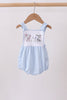 Blue Gingham Animal Embroidered Bubble