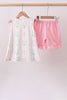 Pink floral print bow ruffle shorts set