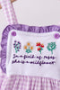 Purple floral embroidery gingham ruffle dress