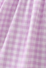 Purple floral embroidery gingham ruffle dress