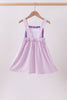 Purple floral embroidery gingham ruffle dress