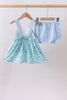 Blue beach print bow bloomer set