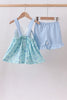 Blue beach print bow ruffle shorts set