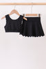 Black Scalloped Yoga Skorts Set