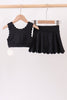 Black Scalloped Yoga Skorts Set